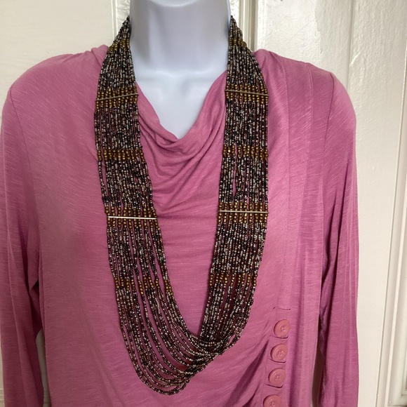 MULTI STRAND LONG STATEMENT NECKLACE GOLD Colored -GRAY -BLACK SMALL BEADS 18in - Picture 10 of 10